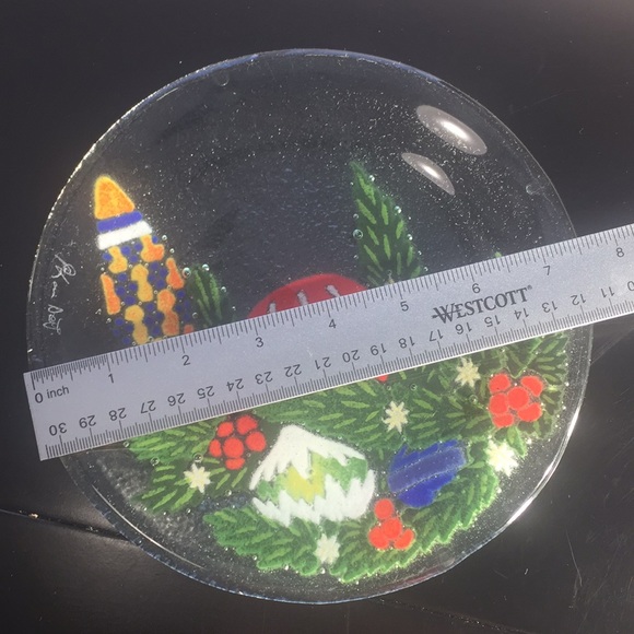 Fused Glass Small Plate Holiday. Signed - Picture 5 of 5